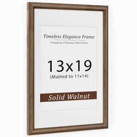 13x19 Picture Frame, USA-Sourced Walnut Wood Frame with Tempered Glass, Display 11x14 with Mat or 13x19 Without Mat, 13 by 19 Photo Frame for Vertical & Horizontal Display, Handcrafted, 1 Pack