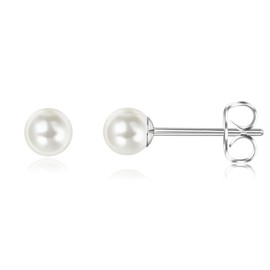 Titanium Earrings Hypoallergenic Pearl Earrings Women Girls G23 Titanium Stud Earrings Pearl Stud Earrings 4/5/6/7/8 mm, Titanium, No Gemstone
