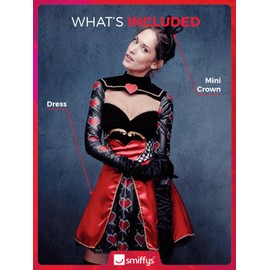 Smiffys Fever Queen of Hearts Costume, Black, S - US Size 6-8