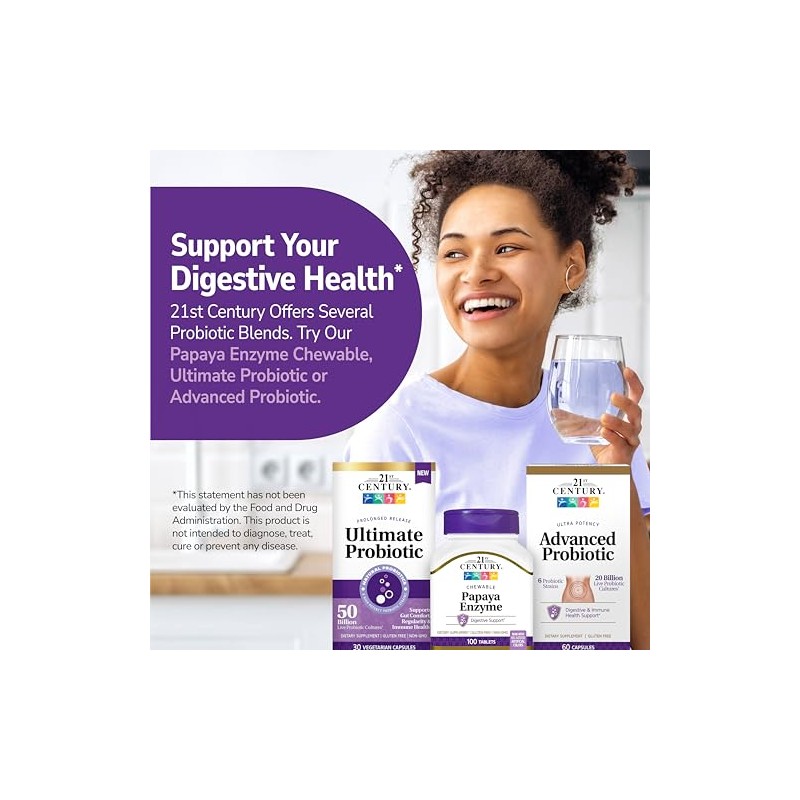 21st Century Papaya Enzyme Chewable Tablets, 100 Count