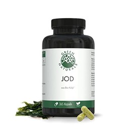 Iodine from Kelp (365 capsules of 200 mcg) - Made in Germany - 100% Vegan and No Additives - Supply for 1 Year