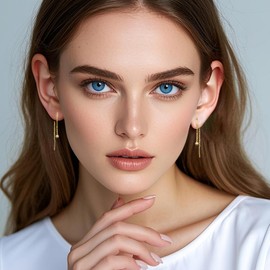 Sterling Silver Ball and Chain Threader Drop Earrings, Gold Plated, Long Chain