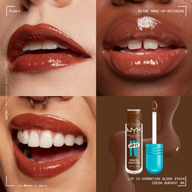 NYX Professional Makeup Moisturising Lip Gloss and Lip Stain, 2 in 1, Up to 12 Hours Care, Lip IV Hydrating Gloss Stain, Long-Lasting Lip Tint, Colour: Cocoa Quench