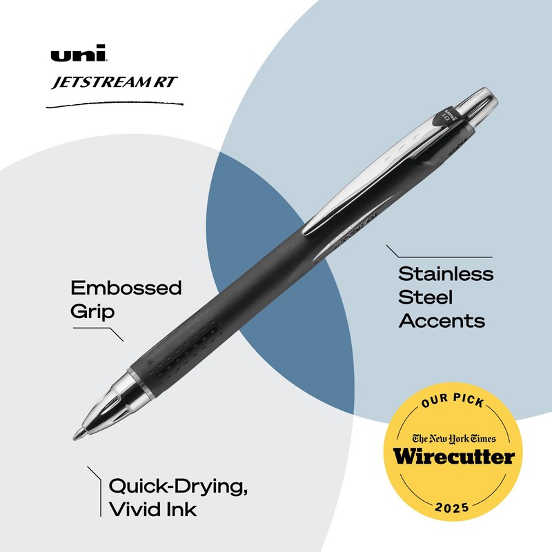 Uni-Ball Jetstream RT 12 Pack, 0.7mm - Black Ballpoint Pens