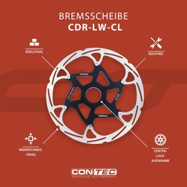 CONTEC Bicycle Brake Disc CDR-LW-CL, 220 mm, 240 g, Aluminium Spider, Centre Lock, Stainless Steel, Heat Resistant, Easy Assembly, High Braking Force, Silver