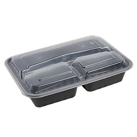 AmerCare 3 Compartment Rectangular To Go Container with Lids, 10 Inch x 7.5 Inch x 1.75 Inch, 33 Ounces, Case of 150