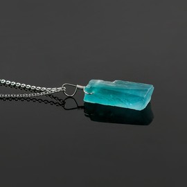 CRYSTALIS Natural Raw Blue Fluorite Pendant Necklace, High Grade Flat Bar Rough Crystal, Chakra Healing Stone, Gift Giving Women Jewelry, Dainty 925 Sterling Silver Chain 18 inch