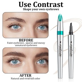 Eyebrow Pencil, 3D Waterproof Microblading Eyebrow Pen 4 Fork Tip Tattoo Pencil, Long Lasting Brow Tint for Makeup, Quickly Creating Natural Eyebrows for Beginners(Light Brown)