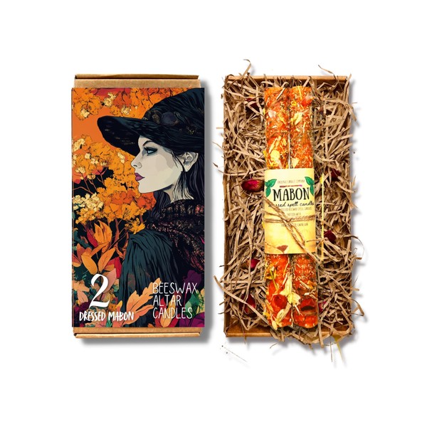 Pair of 8" (20cm) Dressed Sabbat Candles | Beeswax |