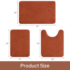 Bathroom Rugs Sets 3 Piece, Burnt Orange 17"x24"+20"x32"+20"x24"