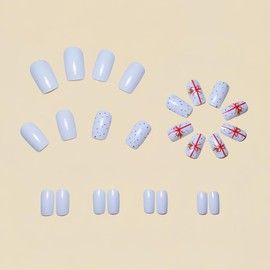 Christmas Press on Nails Cute White Short Square Fake Nails with Designs Red Gifts Glue on Nails Reusable Glossy Winter Xmas False Nails for Women Girls Holiday Manicure 24pcs