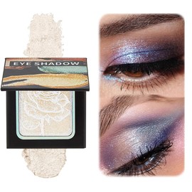 SIYDYRIT Single Glitter Eyeshadow, Multichrome Color Changing Sombras Para Ojos, White Shimmer Pressed Eye Shadow, Sparkly Eye Finish, Buildable Highly Pigmented Longwear Eye Makeup - #05