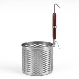 Mesh Pasta Basket Food Strainer Hot Pot Colander with Round Wooden Handle Stainless Steel Mesh Spider Strainer for Pasta Noodles Dumpling Vegetable