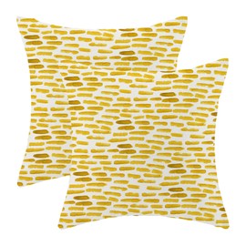 Mustard Yellow Summer Outdoor Pillow Covers 18 x 18 Inch Set of 2 Watercolor Yellow Boho Striped Decor Throw Pillows Abstract Geometric Linen Farmhouse Decorative Pillowcases for Couch Bed Sofa