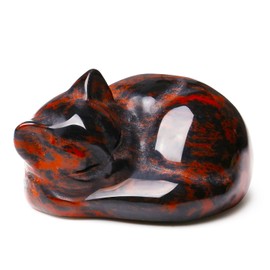 XIANNVXI Cats Red Obsidian Crystals Cat Figurine Kawaii Cat Sleeping Cat Polishing Healing Stone Cats Birthday Gift Cat Lover Cute Room Desk Decor