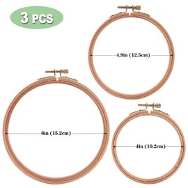 Sherbo 3 Pieces Beech Wood Embroidery Hoops Set by 4 Inch to 6 Inch Circle Hoop Ring Cross Stitch Cotton for DIY Embroidery Floss Starter of Sewing Art Kits Crafts