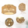 PAUFUL Boho Light Fixtures, 3-Light Farmhouse Rattan Ceiling Light, Flush