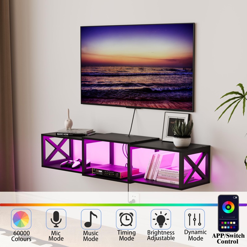 NinPeen Floating 45.7" TV Stand with LED & Power Outlets
