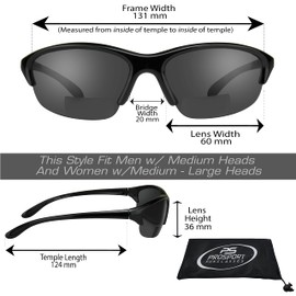 proSPORT Bifocal Sunglasses +2.50 Black Frame Smoke Lens Unisex Lightweight Sport Sunglasses