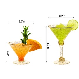 WUWEOT 60 Pack Plastic Martini Glasses, 5 Oz Gold Glitter Disposable Cocktail Glasses, Tall Appetizer Dessert Cups, Unbreakable Wine Shooter Glasses for Margarita Wine Champagne Ice Cream