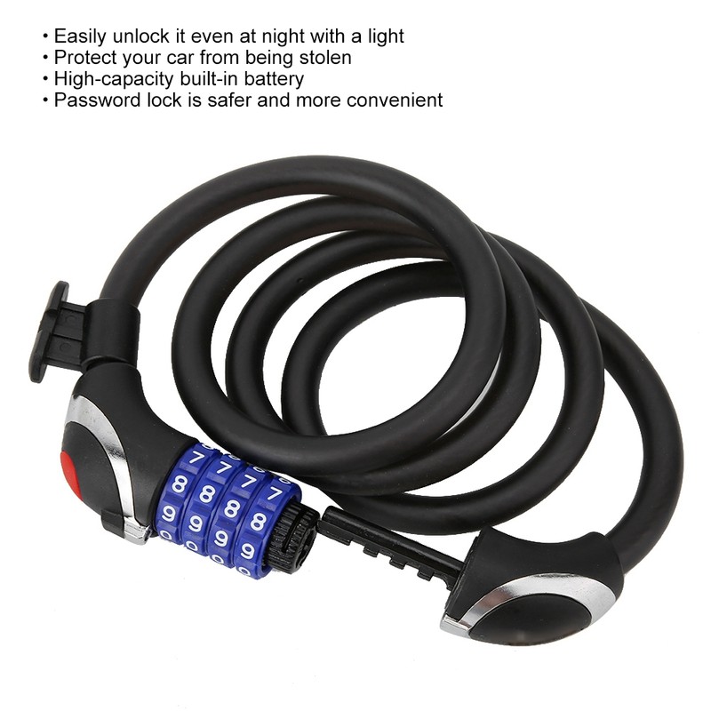Bicycle Cycling Riding Steel Cable Lock Four digit Light Password