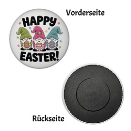 Three Gnome with Easter Eggs Magnet - Happy Easter Easter Easter Round Easter Egg Magnet with Green Hat Pink and Blue Accent Colour