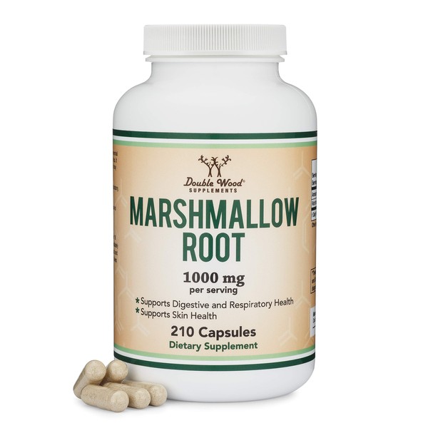 Marshmallow Root Capsules (210 Count, 1,000mg per Serving) High in Mucilage to Support Respiratory, Skin and Gut Repair (Vegan Safe, Non-GMO, Gluten Free, Made in The USA) by Double Wood Supplements