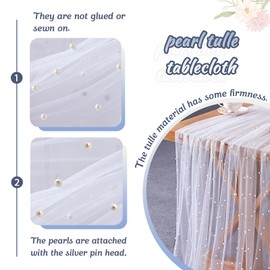 LJIE-House 10 Pieces 60x120 inch White Pearl Table Cloth Tulle Wedding Sheer Rectangular Table Cover for Ceremony Party Dessert Table Decor