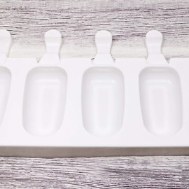 Mini Skater 8- Cavities White Silicone Ice cream Bar Mold Reusable DIY Classic Shape Ice cream Makers with 50Pcs Wooden Sticks for Homemade Ice cream,1PCS