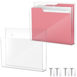 Wonderjune 2 Pcs 12 Inch Clear Wall File Holder Acrylic Tablet or Patient Chart Holder with Open Sides Medical Files Hanging Organizer for Wall Anchor Hardwar