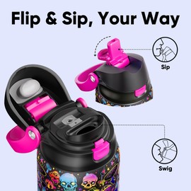 ENCOOL - Botella de agua gótica de Halloween con popote, botella de agua aislada de acero inoxidable, a prueba de fugas, tapa abatible de un solo toque, sin BPA, regalos de día festivo para mujeres y