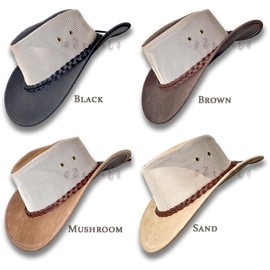 Oztrala~ Suede Leather Breezer Mesh Hat JACARU Cowboy Australian Mens Outback Golf SB 1019 US Brown