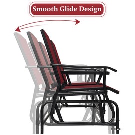 Giantex Outdoor Glider, Rocking Chair with Metal Frame, Center Tempered Glass Table, 2-Person Loveseat, Patio Glider Bench, Outside Swing Chair for Garden Yard Lawn Porch Patio Rocker (Burgundy)