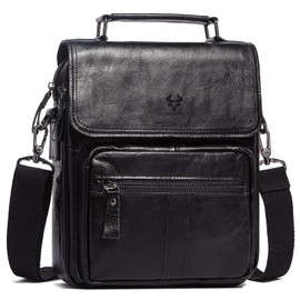 HUMERPAUL Leather Messenger Crossbody Bag for Men, Shoulder Vintage Genuine Leather Bag Backpack with Adjustable Straps for Work Business, Black