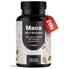 Maca Capsules High Dose - 240 Capsules - Maca 20:1 Extract for Energy & Active Lifestyle - Vegan & Produced in Germany
