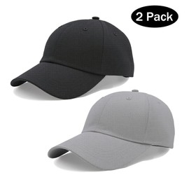 2 Pack Classic Adjustable Baseball Cap, Unconstructed Plain Hats for Men Women, Outdoor Activities Black Grey
