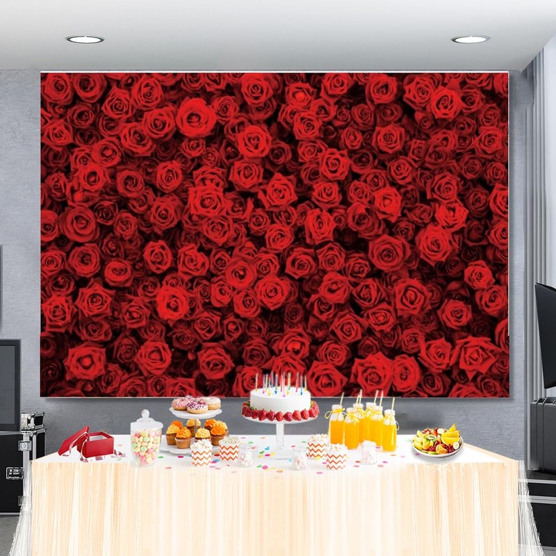 7x5ft Red Rose Floral Backdrop Rose Flowers Wall Background for