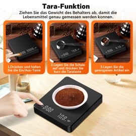 Coffee Scales with Timer – Digital Espresso Scales 0.1 g Precision & Tare Kitchen Scales up to 3 kg with g/oz/ml – LCD Display for French Press, Filter Coffee and Hand Brewing