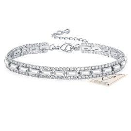 Tennis Bracelet for Women, Adjustable Silver Slider Bracelet Cubic Zirconia Anklet Summer Ankle Chain Anniversary Birthday Graduation Christmas Jewellery Gifts for Her, White Stone