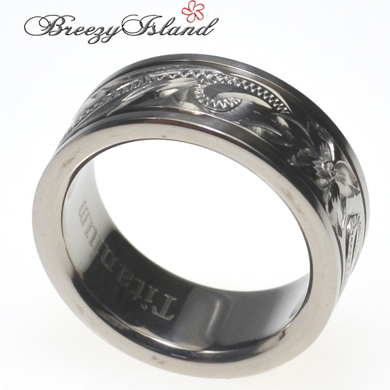 [BreezyIsland] Hawaiian Jewelry Ring Hawaiian Scroll Titanium 8mm Width, Titanium