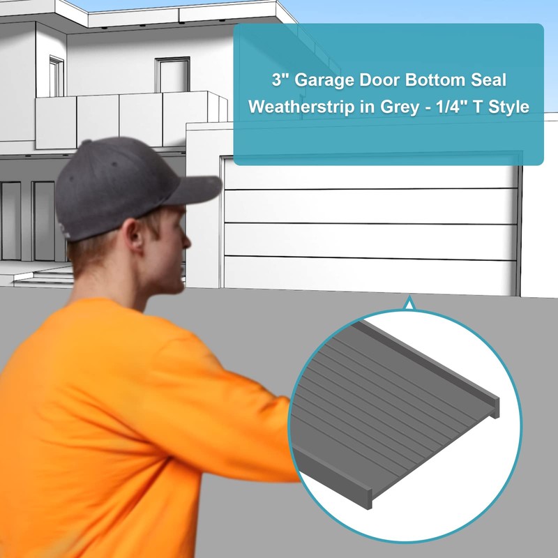 3" Garage Door Bottom Seal Weatherstrip in Grey - 1/4"