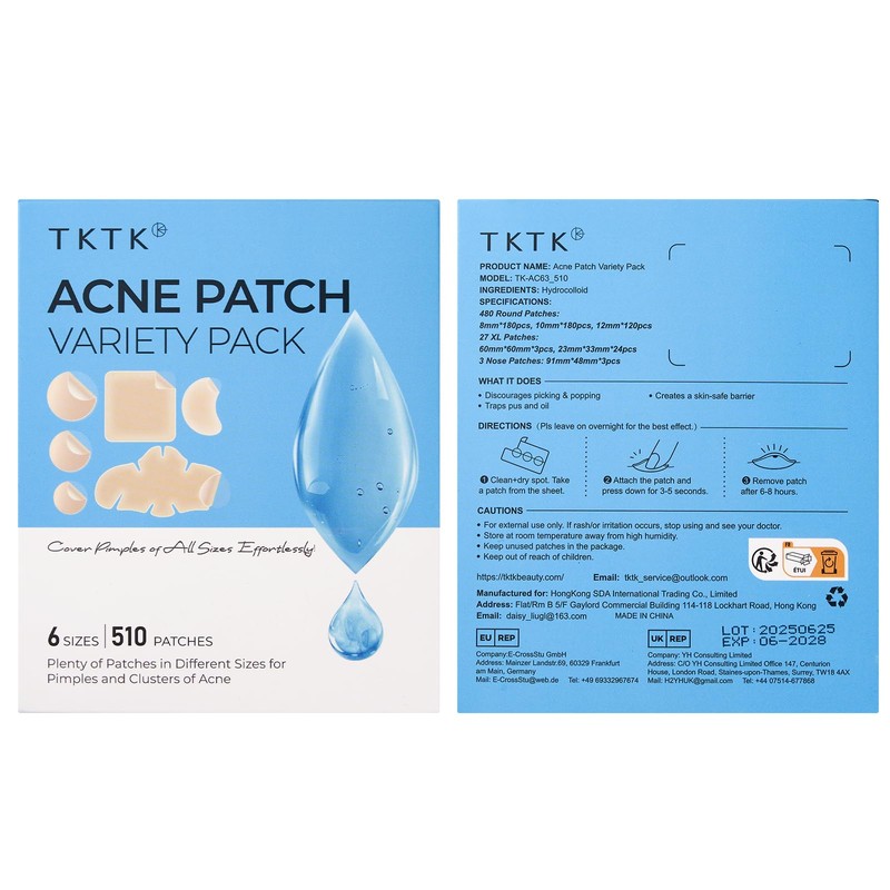 TKTK Pimple Patches for Face, 6 Sizes Hydrocolloid Acne Patch