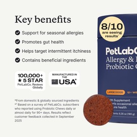 PetLab Co. Allergy & Immune Daily Probiotics for Dogs. Supports Yeast Production, Seasonal Allergies, Intermittent Itchiness, Gut & Digestive Health for Large Dogs - 30 Chews - Packaging May Vary