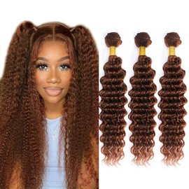 Auburn Human Hair Bundles Brown Deep Wave Bundle Reddish Brown Bundles Human Hair 20 22 24 Inch Unprocessed Brazilian Remy Hair Extensions Color 33 Copper Loose Bundle