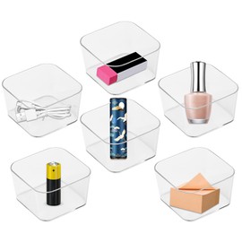 XiyaxiVici 6 PCS PET Square Desk Organizer Tray, Clear Drawer Organizer Set for Home Office, Desk Drawers Dividers Makeup Vanity Storage Bins Kitchen Utensils