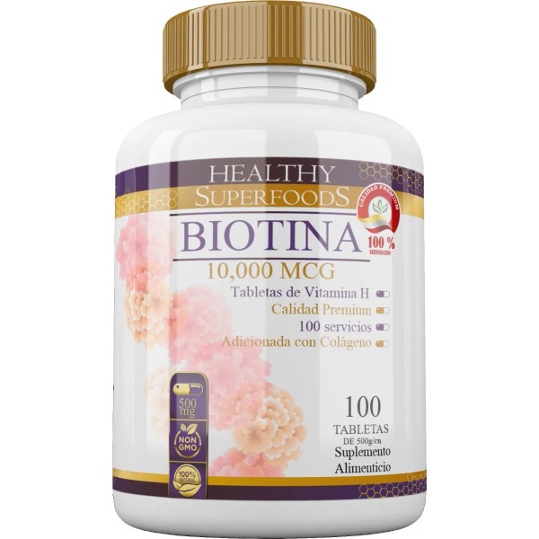 Biotina Pura 10,000 Mcg Reforzada Con Colágeno 100 Servicios Sabor