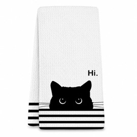 Black Cat Tea Towel, Kitchen Hand Towel, Gifts for Cat Lovers, 40x60cm