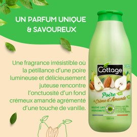 Cottage Shower Gel, Moisturising Milk, Organic Pear & Organic Almond Cream, 98% Natural Ingredients, Bottle 100% Plant Origin, Made in France, 550 ml