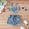 BULINGNA Infant Toddler Baby Girl 2-Pieces Denim Outfits Sleeveless Heart