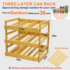 MinBoo Bamboo Can Organizer for Pantry - Stackable Can Dispensers for 36 Cans, Canned Food Storage, Pantry Shelf, Kitchen Cabinet or Countertop
